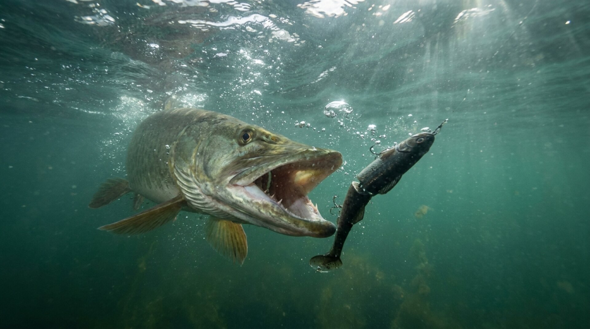 Underwater muskie strike